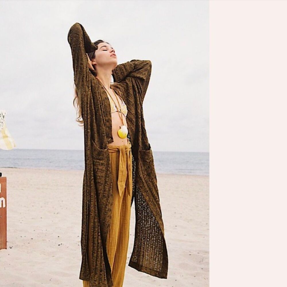 Free People Beach Nights Long Cardigan Duster Beachy Coastal Boho Size M